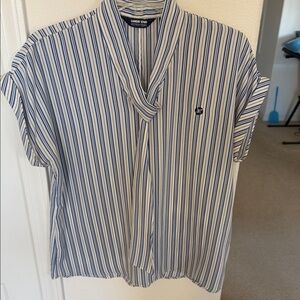 Lands' End Men's Casual Blue and White Striped Shirt